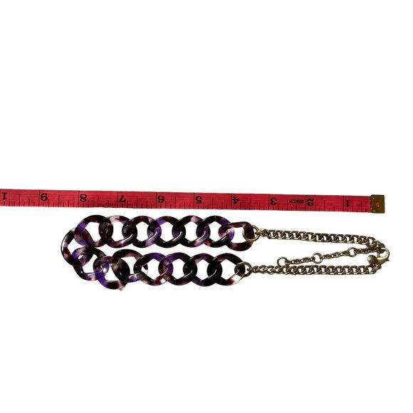 J.Crew Chunky Purple Marbled Acrylic Chain Link Necklace With Brass Tone… - Picture 5 of 9